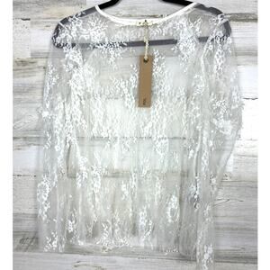 POL Womens S White Lace Long-Sleeve Sheer Lightweight Blouse Top Boho Layer NEW